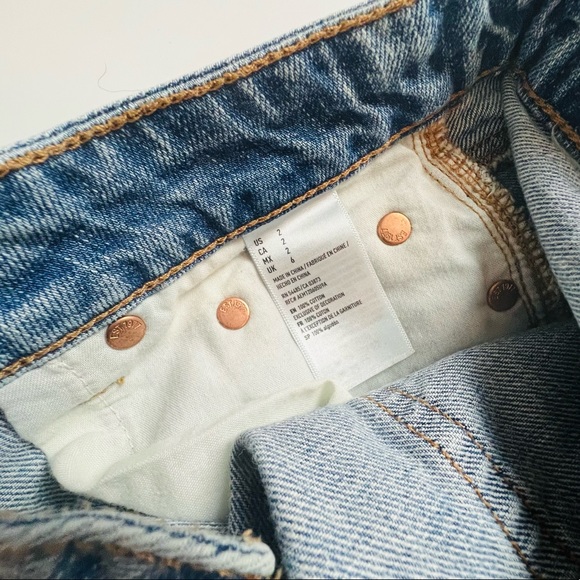 American Eagle High Rise Distressed Denim Crochet Detail Festival Mini Skirt - Picture 8 of 10